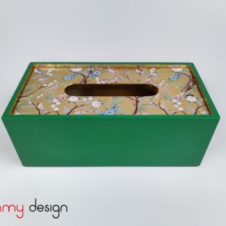 Green tissue box with with spring flower pattern with 2 edges inside 24*12*9 cm